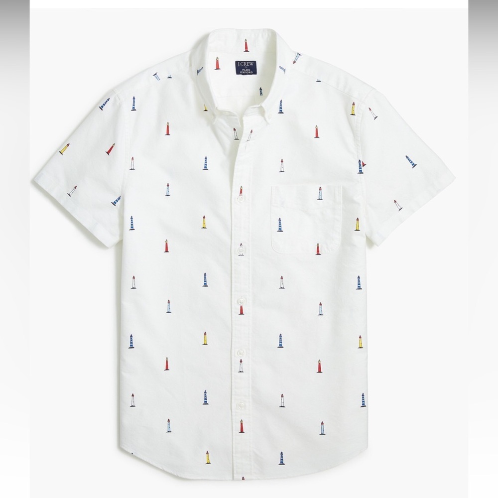 J. Crew Slim short sleeve Flex Oxford shirt with lighthouse print Size XXL